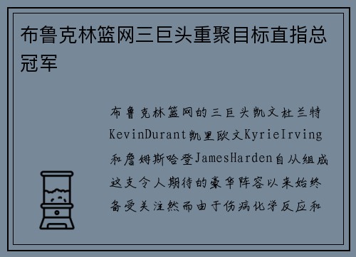 布鲁克林篮网三巨头重聚目标直指总冠军